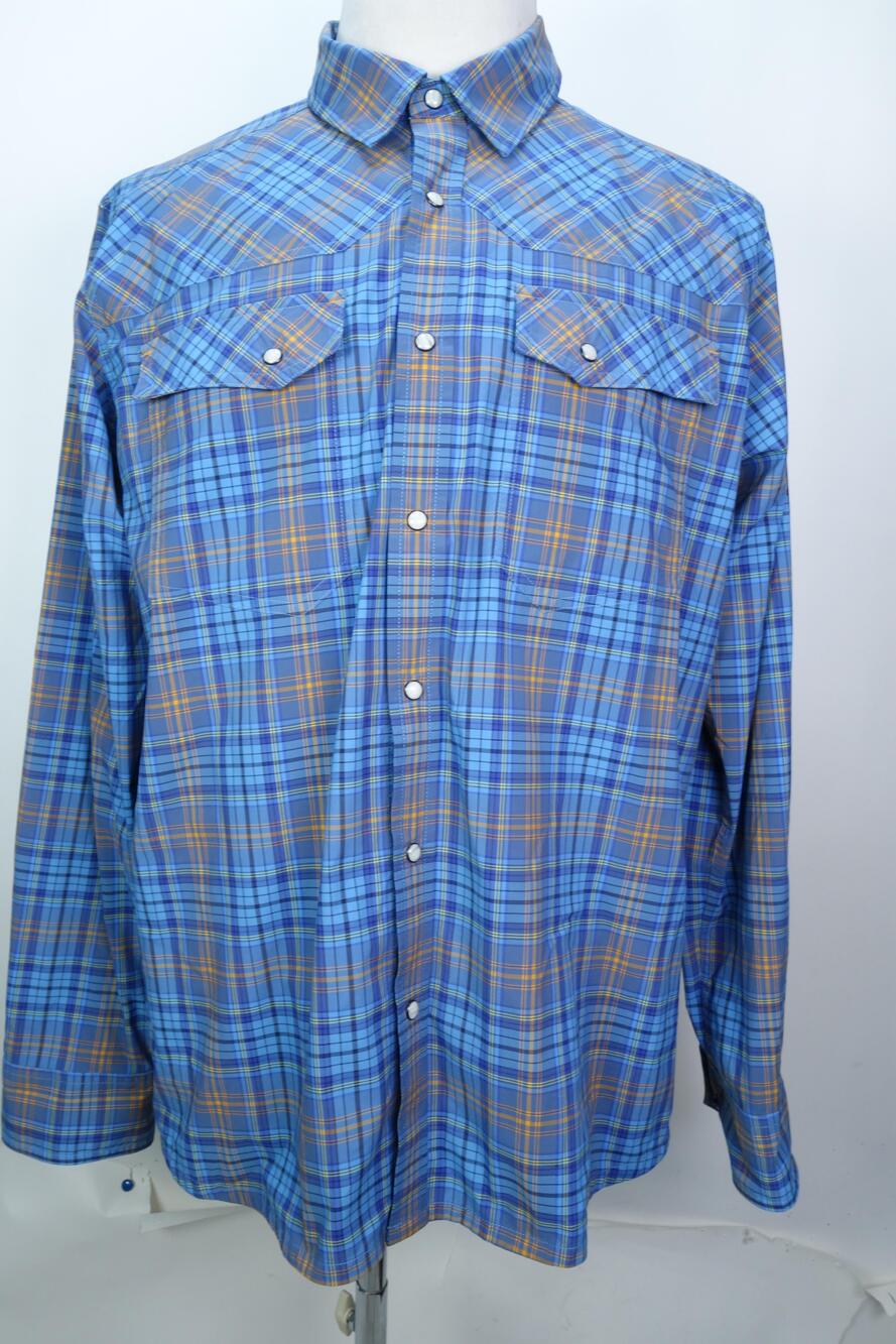 Stio Shirt Mens Large Blue Plaid Snap Button Western Long Sleeve Lightweight